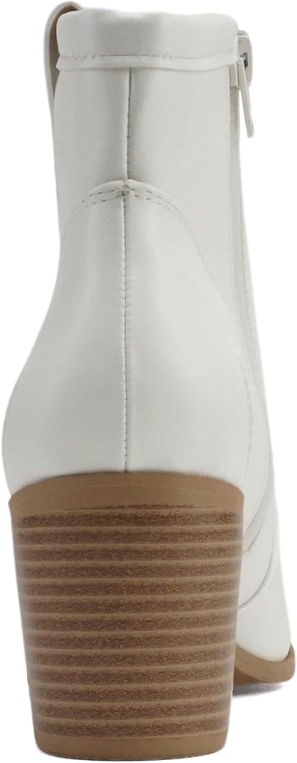 imageSoda TELLER  Womens Western Cowboy Boots with Stitched Detailing Pointed Toe and Low Block HeelWhite Pu