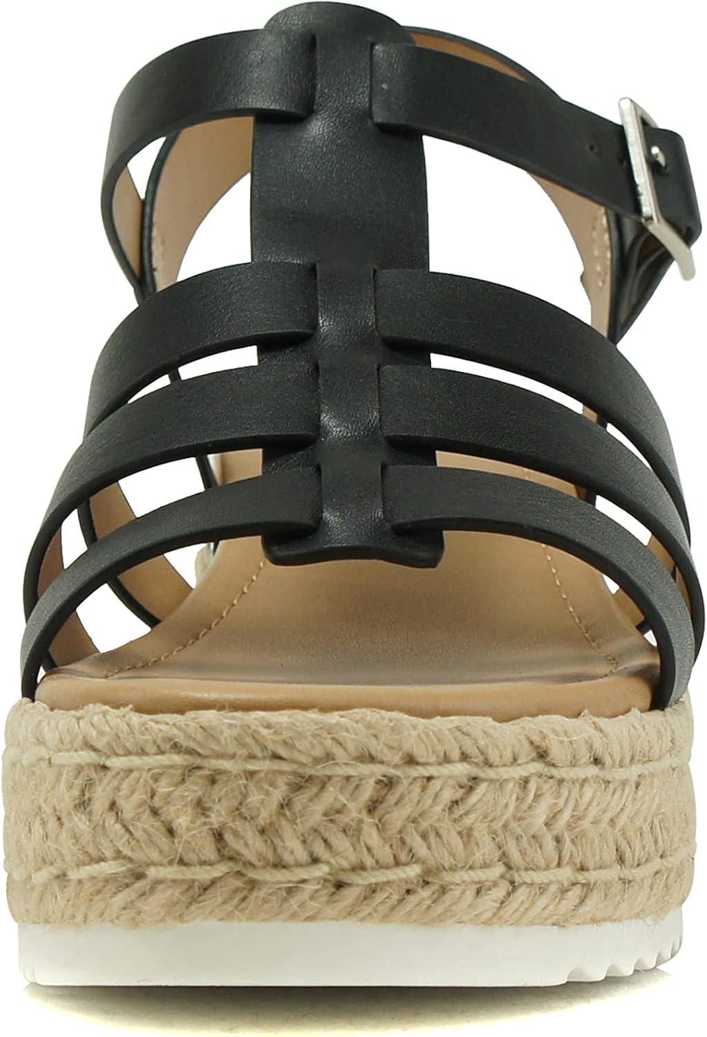 imageSoda TRADER  Women Open Toe Espadrille Flatform Platform Fashion Jute Wedge Fisherman Upper Sandals with Adjustable Ankle Strap