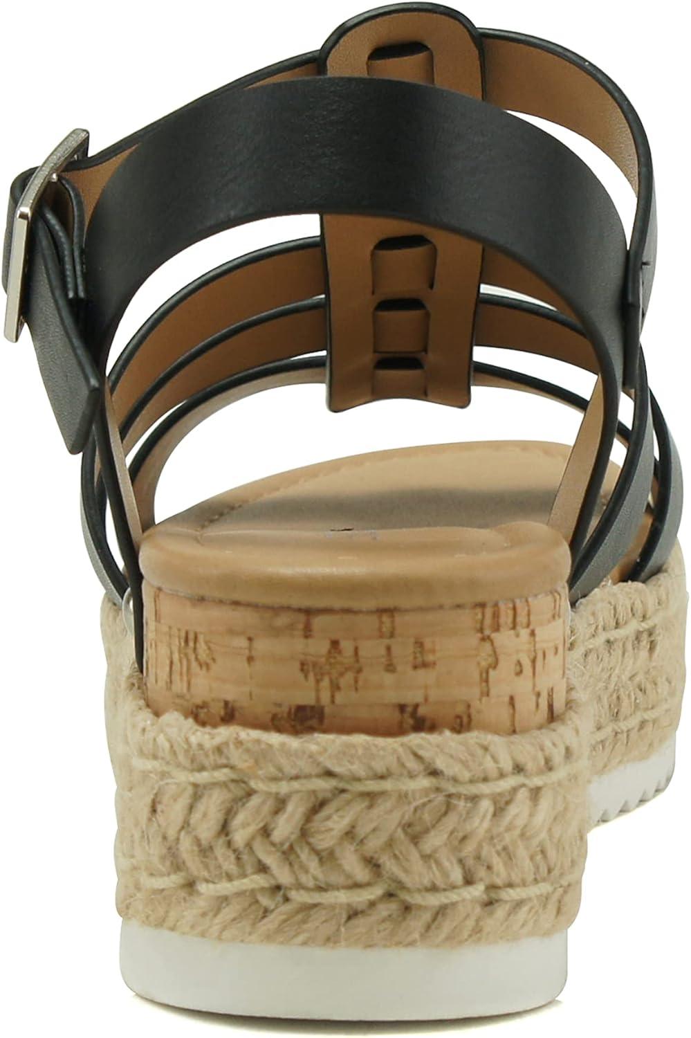 imageSoda TRADER  Women Open Toe Espadrille Flatform Platform Fashion Jute Wedge Fisherman Upper Sandals with Adjustable Ankle Strap