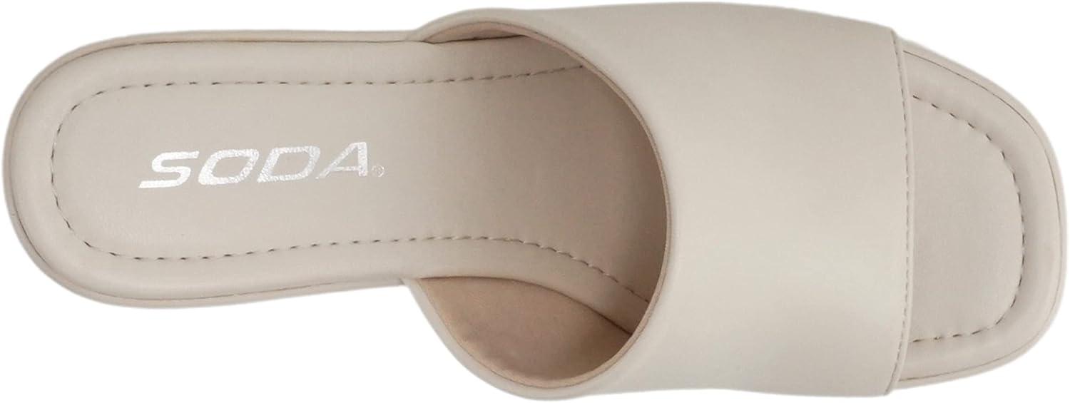 imageSoda TYPO  Women Open Square Toe Single Band Upper High Unit Block Heel Slide In SandalBone Pu