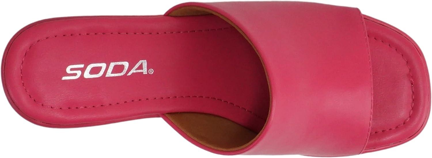 imageSoda TYPO  Women Open Square Toe Single Band Upper High Unit Block Heel Slide In SandalBright Fuchsia Pu