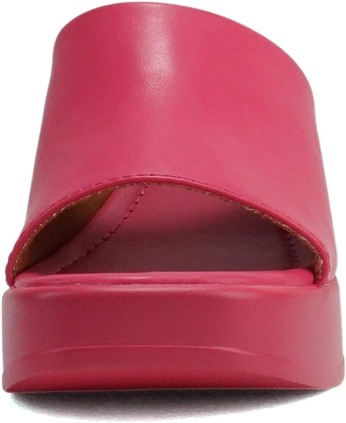 imageSoda TYPO  Women Open Square Toe Single Band Upper High Unit Block Heel Slide In SandalBright Fuchsia Pu