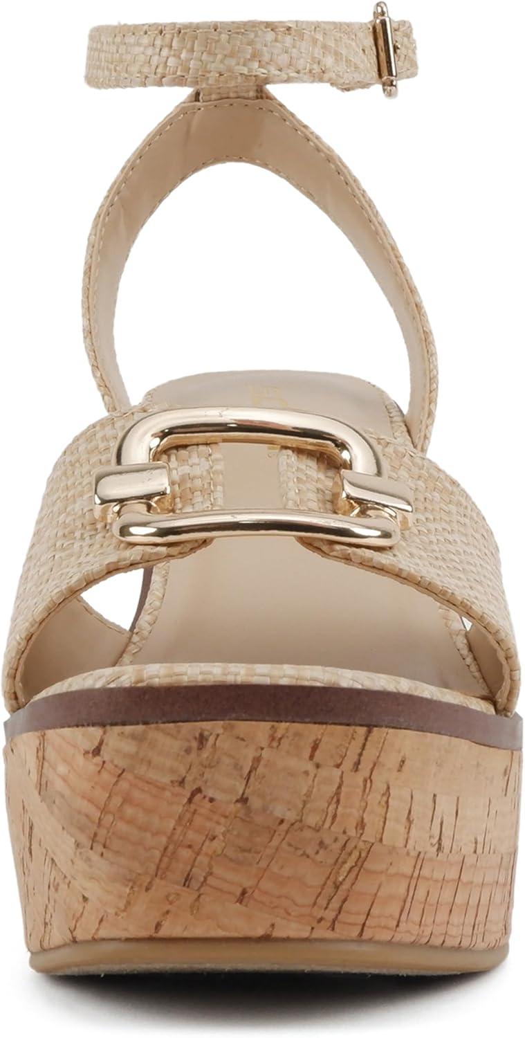 imageSoda Teens  Women Open Square Toe Single Band Wedge Sandal with Adjustable Ankle StrapRaffia Natural