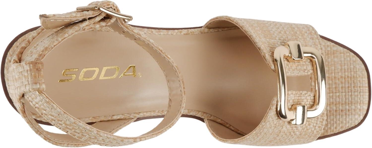 imageSoda Teens  Women Open Square Toe Single Band Wedge Sandal with Adjustable Ankle StrapRaffia Natural