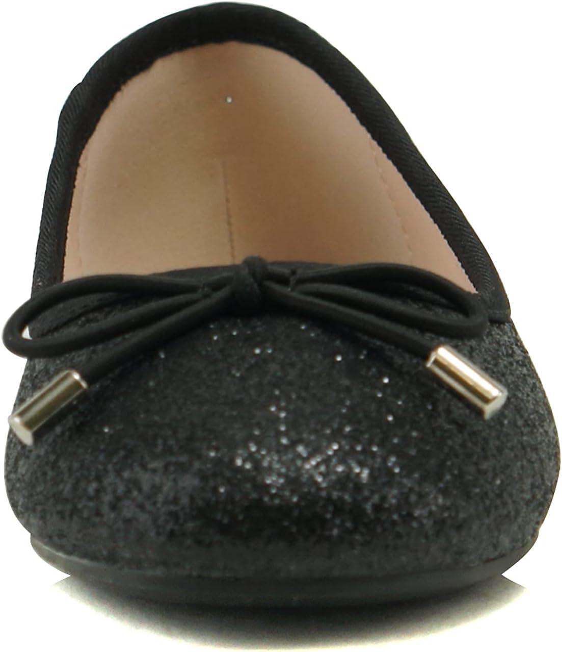 imageSoda Toast2 KidsChildrenGirls Fashion Classic Sparkly Glitter Mary Jane Flat Rounded Ballet ShoesBlack Glitter
