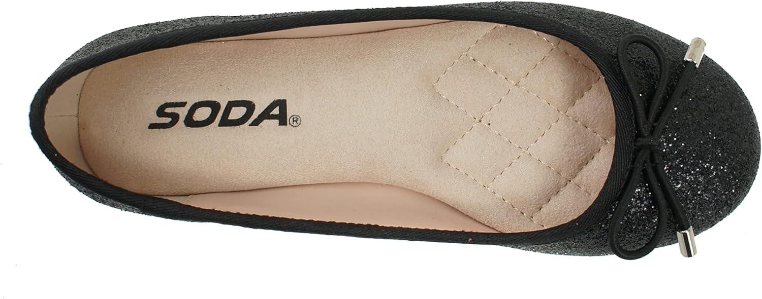 imageSoda Toast2 KidsChildrenGirls Fashion Classic Sparkly Glitter Mary Jane Flat Rounded Ballet ShoesBlack Glitter