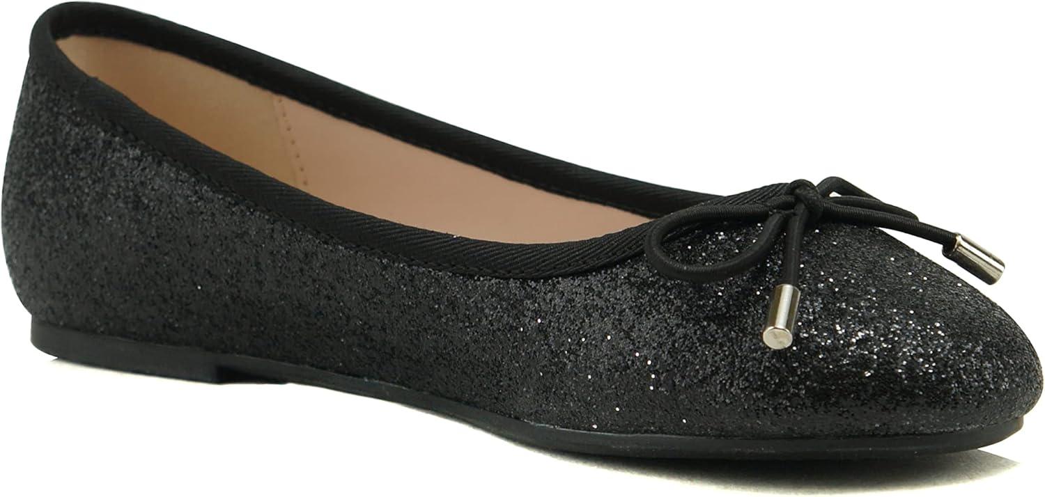 imageSoda Toast2 KidsChildrenGirls Fashion Classic Sparkly Glitter Mary Jane Flat Rounded Ballet ShoesBlack Glitter