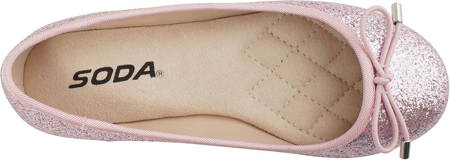 imageSoda Toast2 KidsChildrenGirls Fashion Classic Sparkly Glitter Mary Jane Flat Rounded Ballet ShoesPink Glitter