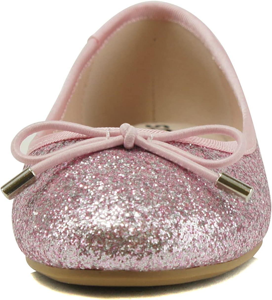 imageSoda Toast2 KidsChildrenGirls Fashion Classic Sparkly Glitter Mary Jane Flat Rounded Ballet ShoesPink Glitter