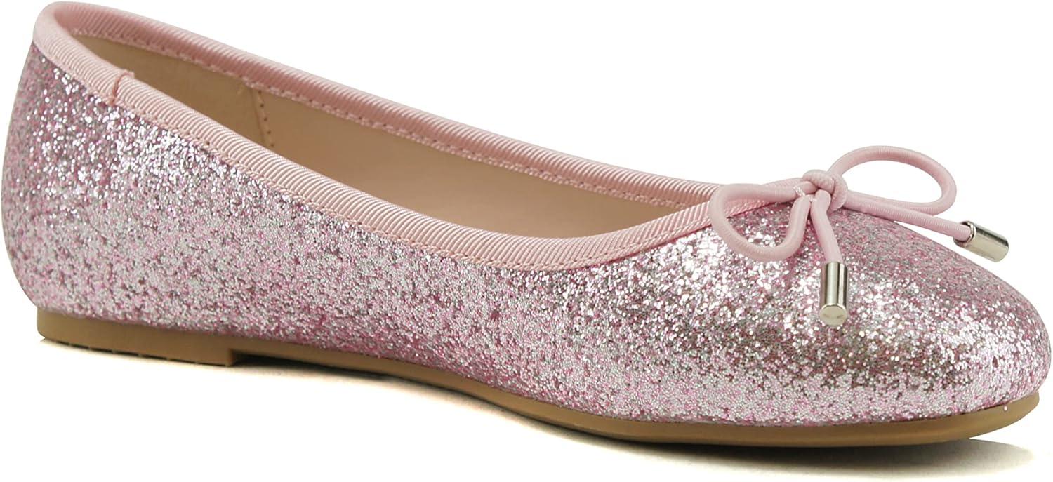 imageSoda Toast2 KidsChildrenGirls Fashion Classic Sparkly Glitter Mary Jane Flat Rounded Ballet ShoesPink Glitter