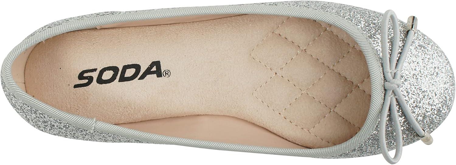 imageSoda Toast2 KidsChildrenGirls Fashion Classic Sparkly Glitter Mary Jane Flat Rounded Ballet ShoesSilver Glitter