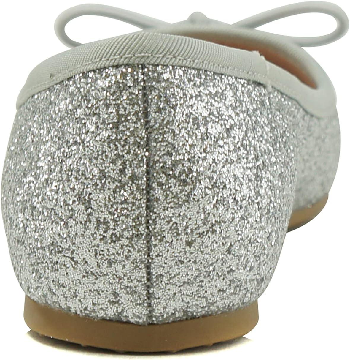 imageSoda Toast2 KidsChildrenGirls Fashion Classic Sparkly Glitter Mary Jane Flat Rounded Ballet ShoesSilver Glitter