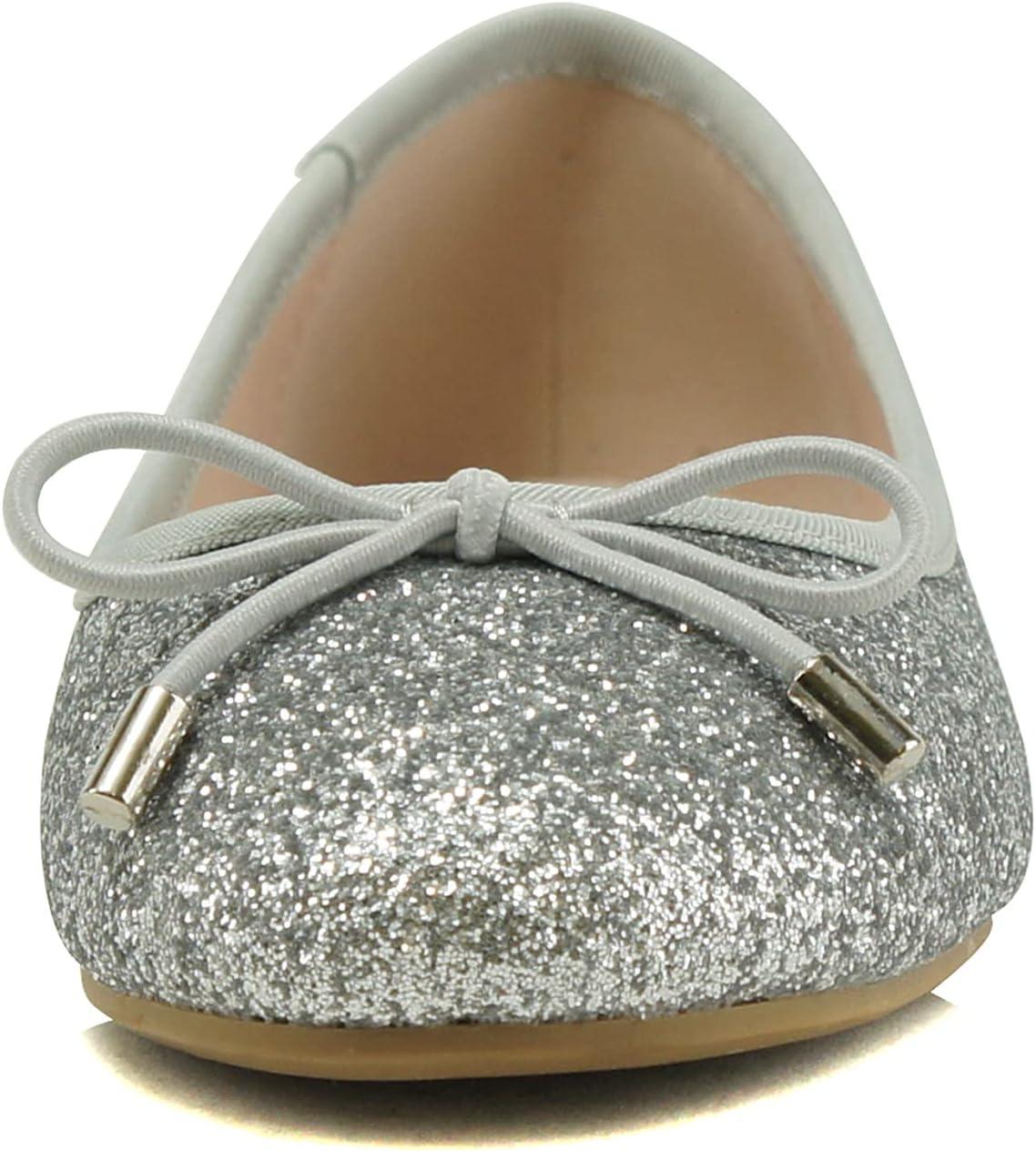 imageSoda Toast2 KidsChildrenGirls Fashion Classic Sparkly Glitter Mary Jane Flat Rounded Ballet ShoesSilver Glitter