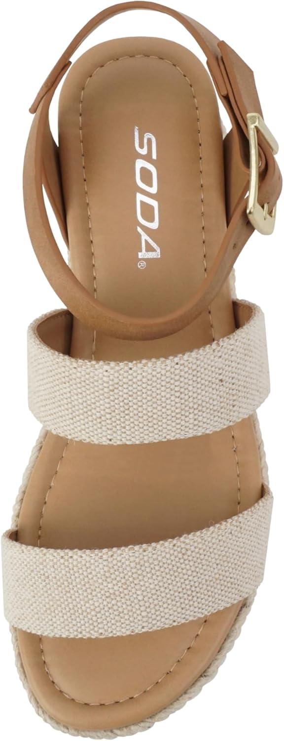 imageSoda Top Shoe Bryce Open Toe Buckle Ankle Strap Espadrilles Flatform Wedge Casual SandaBeige CanvasTan