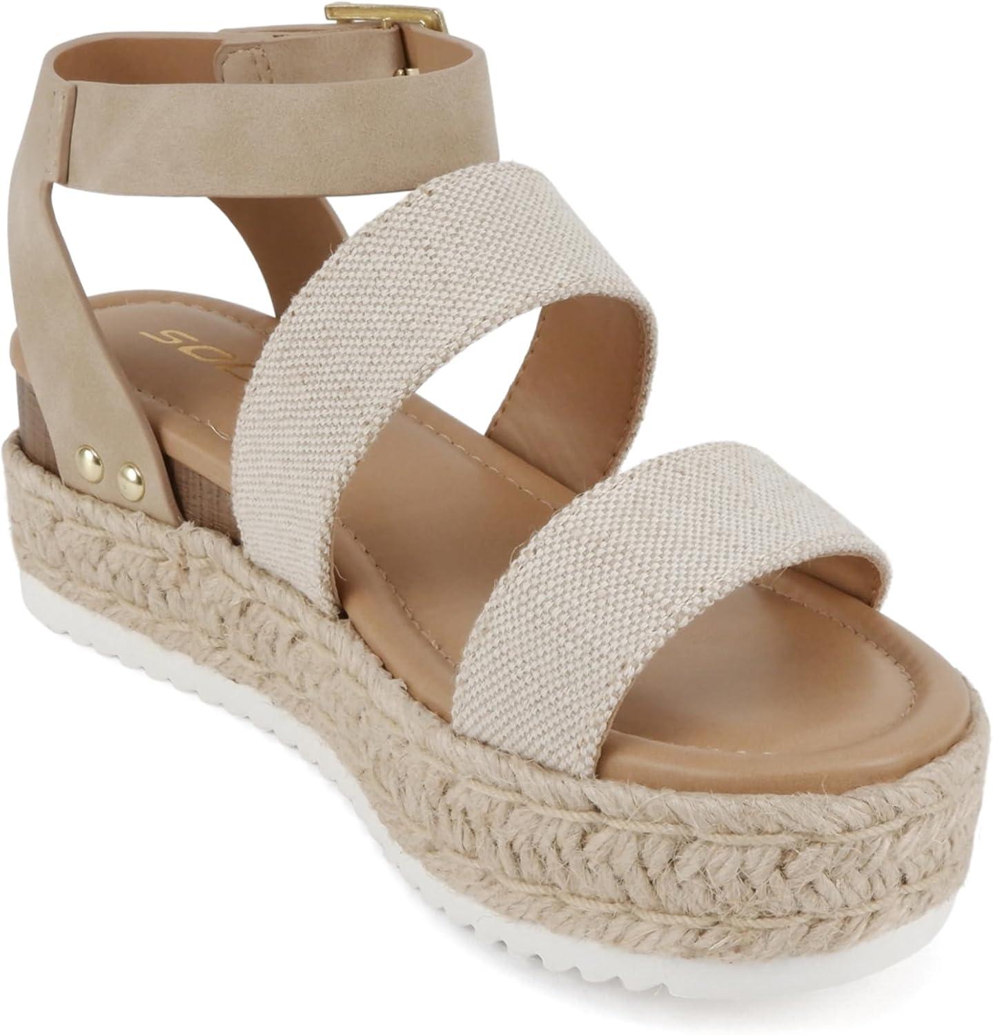 imageSoda Top Shoe Bryce Open Toe Buckle Ankle Strap Espadrilles Flatform Wedge Casual SandaBeige CanvasTaupe