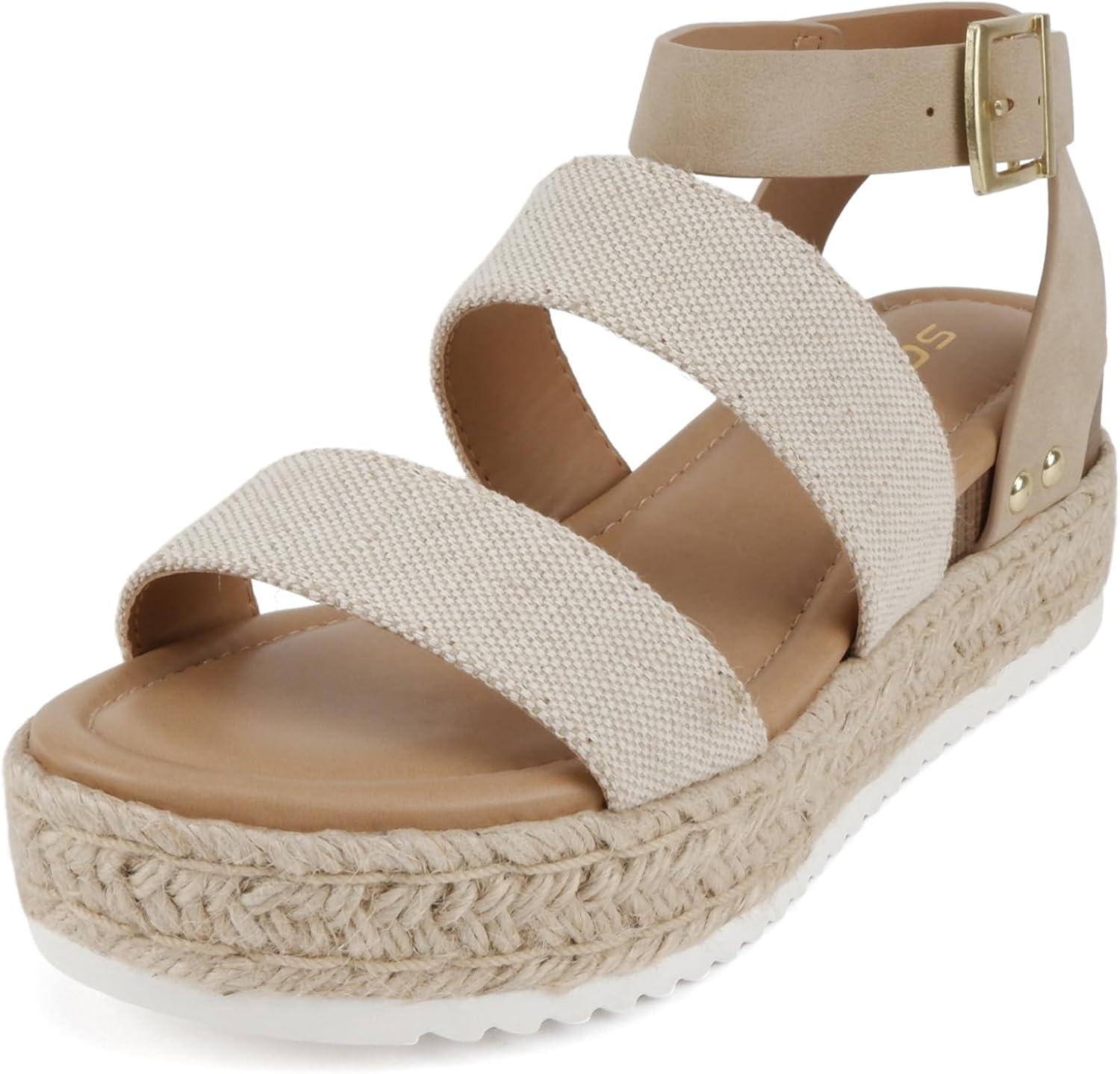 imageSoda Top Shoe Bryce Open Toe Buckle Ankle Strap Espadrilles Flatform Wedge Casual SandaBeige CanvasTaupe