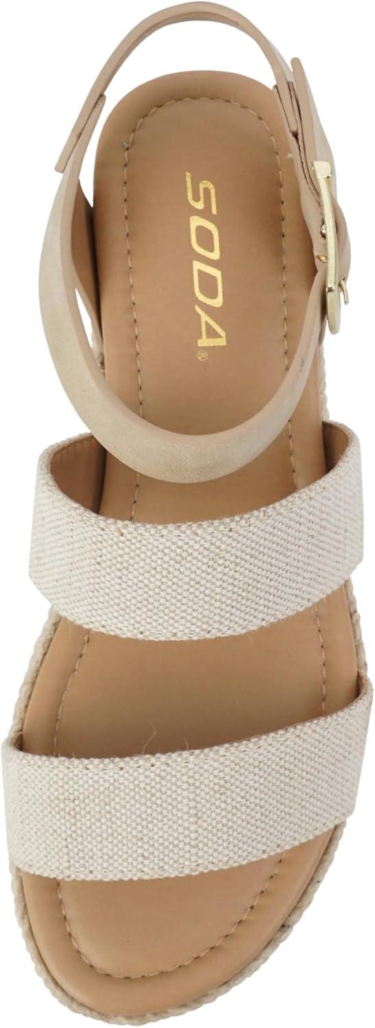 imageSoda Top Shoe Bryce Open Toe Buckle Ankle Strap Espadrilles Flatform Wedge Casual SandaBeige CanvasTaupe