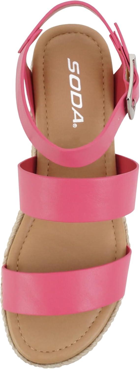 imageSoda Top Shoe Bryce Open Toe Buckle Ankle Strap Espadrilles Flatform Wedge Casual SandaHot Pink Pu