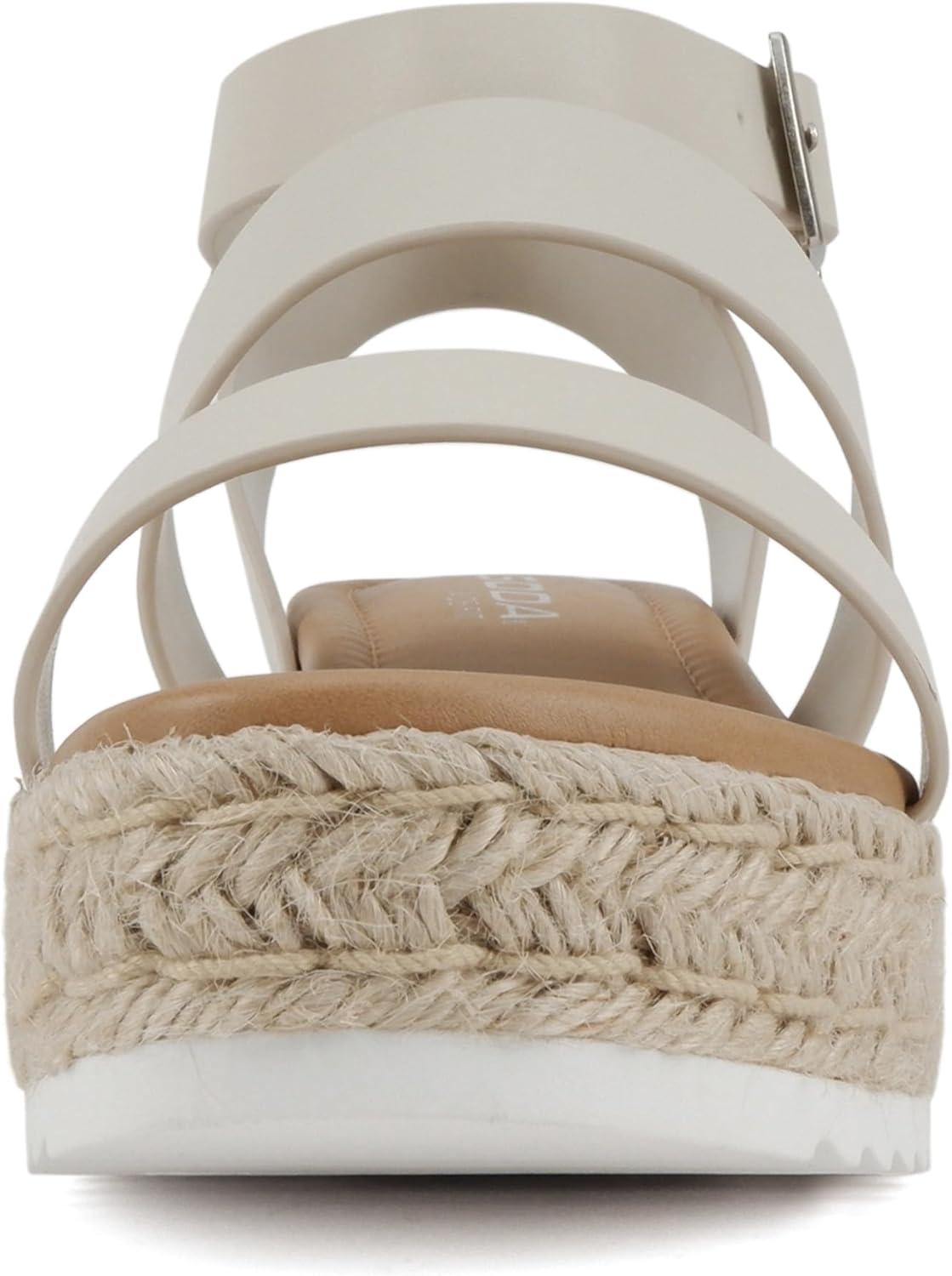 imageSoda Top Shoe Bryce Open Toe Buckle Ankle Strap Espadrilles Flatform Wedge Casual SandaIvory Pu
