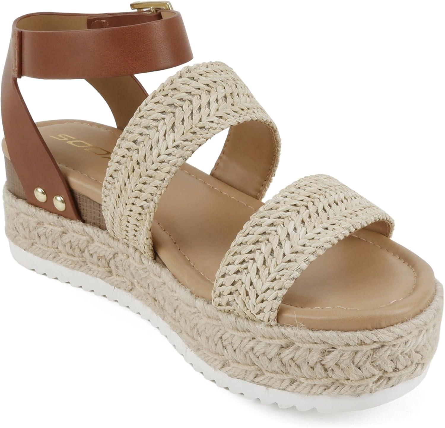 imageSoda Top Shoe Bryce Open Toe Buckle Ankle Strap Espadrilles Flatform Wedge Casual SandaRaf Nat Tan Nbpu