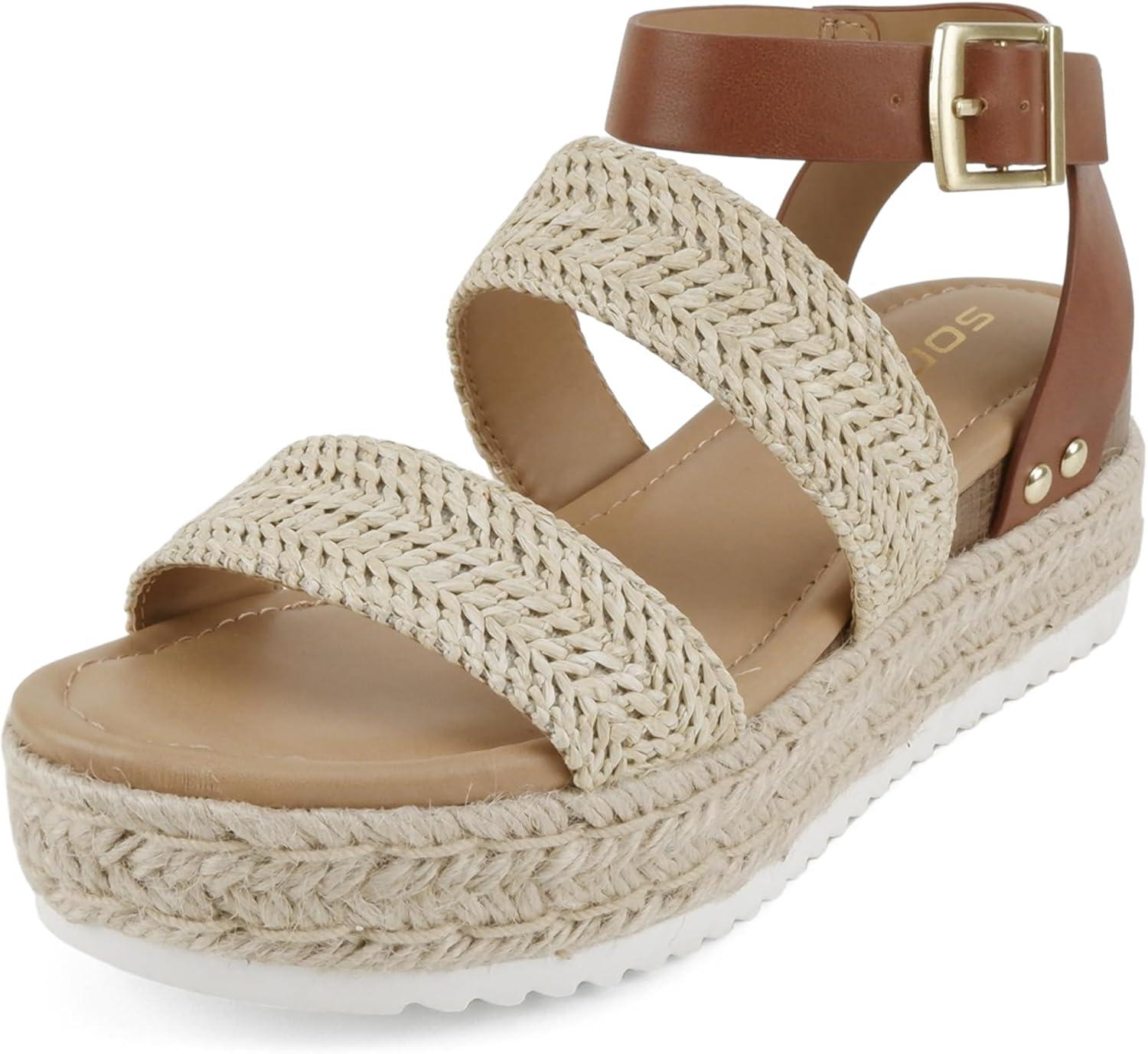 imageSoda Top Shoe Bryce Open Toe Buckle Ankle Strap Espadrilles Flatform Wedge Casual SandaRaf Nat Tan Nbpu