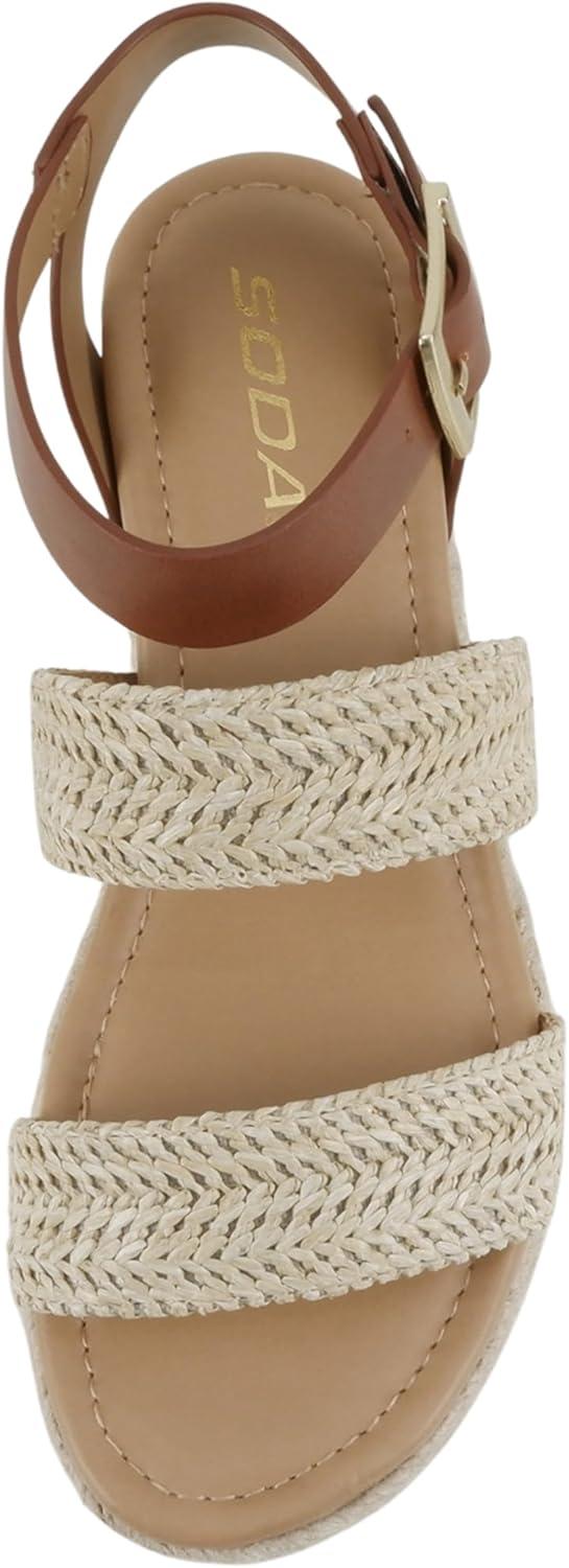 imageSoda Top Shoe Bryce Open Toe Buckle Ankle Strap Espadrilles Flatform Wedge Casual SandaRaf Nat Tan Nbpu