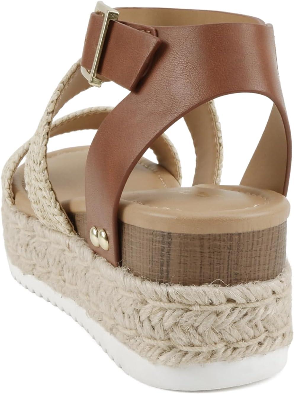 imageSoda Top Shoe Bryce Open Toe Buckle Ankle Strap Espadrilles Flatform Wedge Casual SandaRaf Nat Tan Nbpu