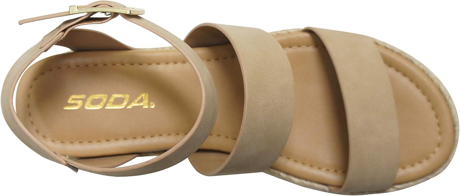imageSoda Top Shoe Bryce Open Toe Buckle Ankle Strap Espadrilles Flatform Wedge Casual SandaTaupe