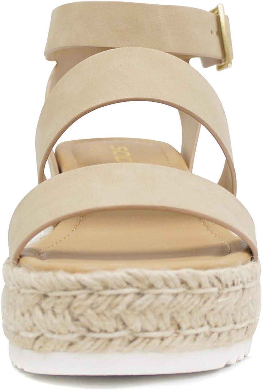 imageSoda Top Shoe Bryce Open Toe Buckle Ankle Strap Espadrilles Flatform Wedge Casual SandaTaupe