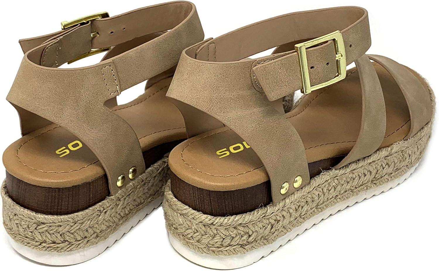 imageSoda Top Shoe Bryce Open Toe Buckle Ankle Strap Espadrilles Flatform Wedge Casual SandaTaupe Nbpu