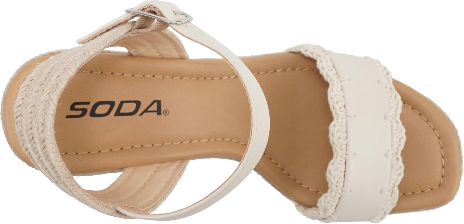 imageSoda Virtual  Women Square Toe Woven Single Band Espadrille Wedge Sandal with Adjustable Ankle StrapBone Pu