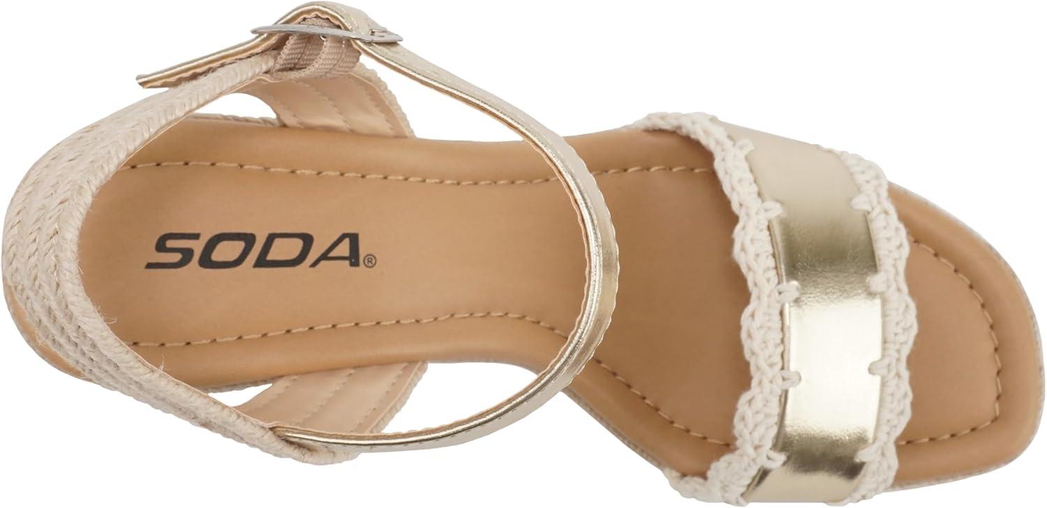 imageSoda Virtual  Women Square Toe Woven Single Band Espadrille Wedge Sandal with Adjustable Ankle StrapGold