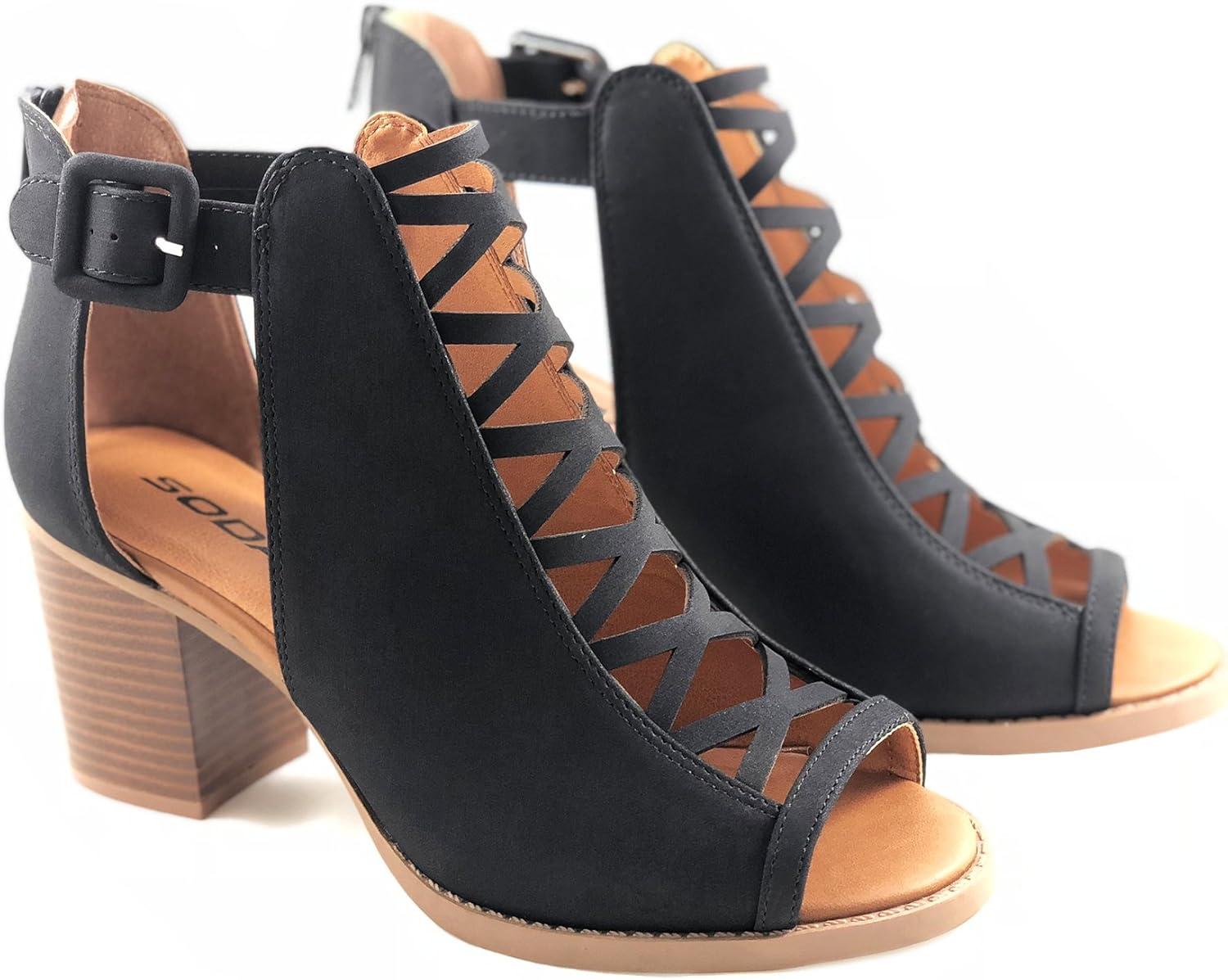 imageSoda Womens Fashion Aran Open Toe Heel SandalBlack