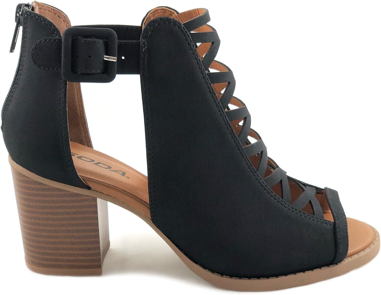 imageSoda Womens Fashion Aran Open Toe Heel SandalBlack Nbpu