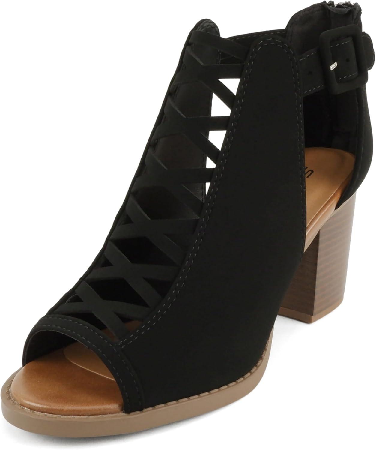 imageSoda Womens Fashion Aran Open Toe Heel SandalBlack Nubuck