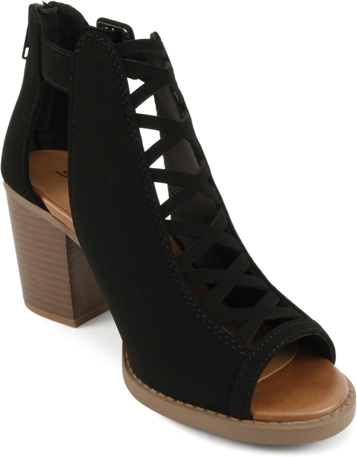 imageSoda Womens Fashion Aran Open Toe Heel SandalBlack Nubuck
