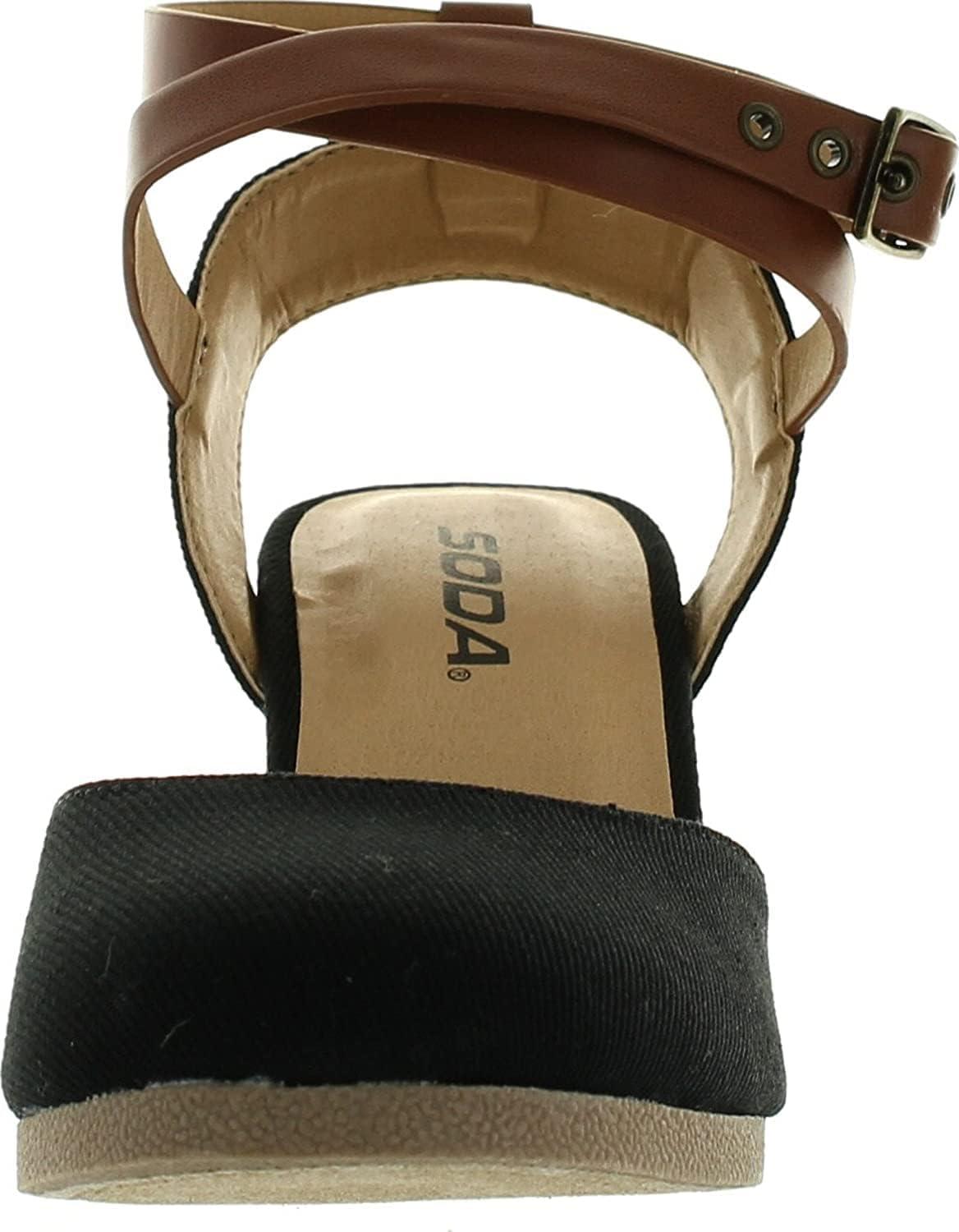 imageSoda Womens Request Closed Toe Espadrille Wedge SandalBlackDark Tan