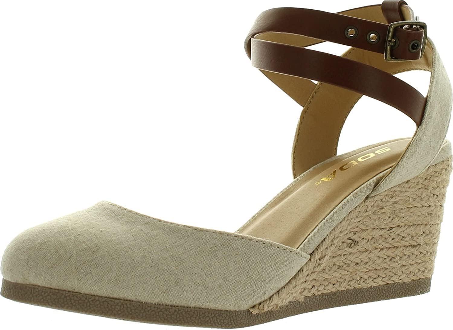 imageSoda Womens Request Closed Toe Espadrille Wedge SandalNaturalTan
