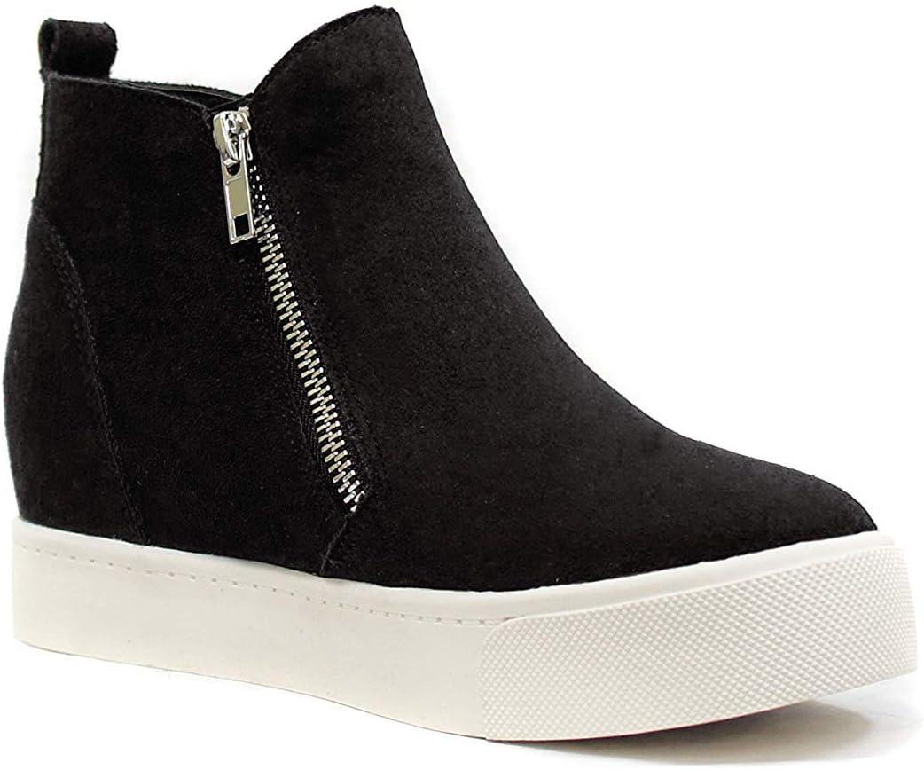 imageSoda Womens Taylor Nubuck Hight Top Slip On Fashion SneakersBlack