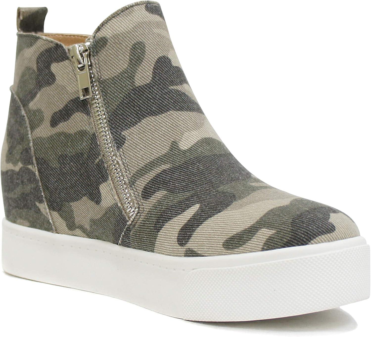 imageSoda Womens Taylor Nubuck Hight Top Slip On Fashion SneakersLight Khaki Camo