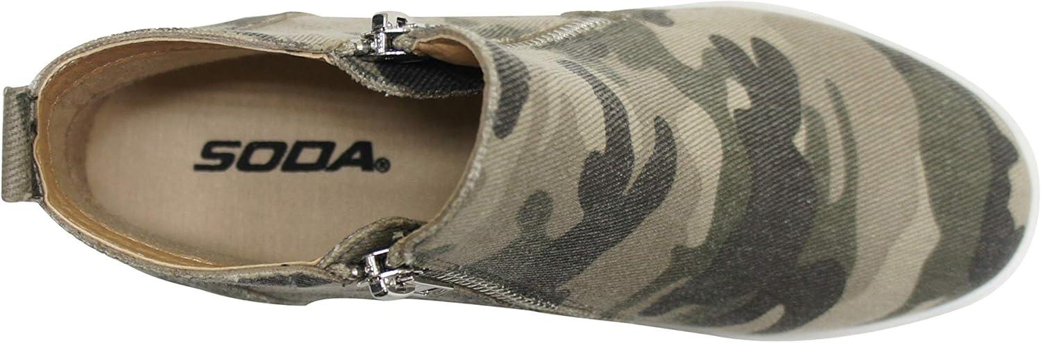 imageSoda Womens Taylor Nubuck Hight Top Slip On Fashion SneakersLight Khaki Camo