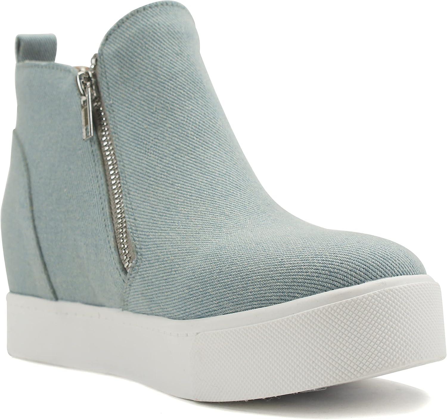 imageSoda Womens Taylor Nubuck Hight Top Slip On Fashion SneakersLtblue Denim
