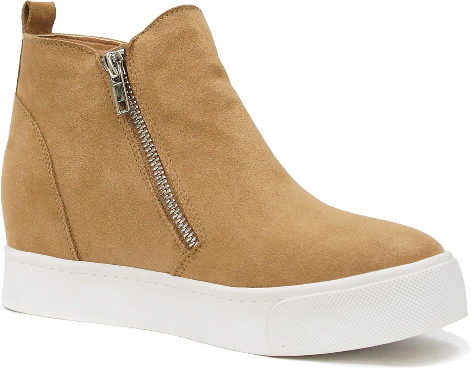 imageSoda Womens Taylor Nubuck Hight Top Slip On Fashion SneakersMid Tan