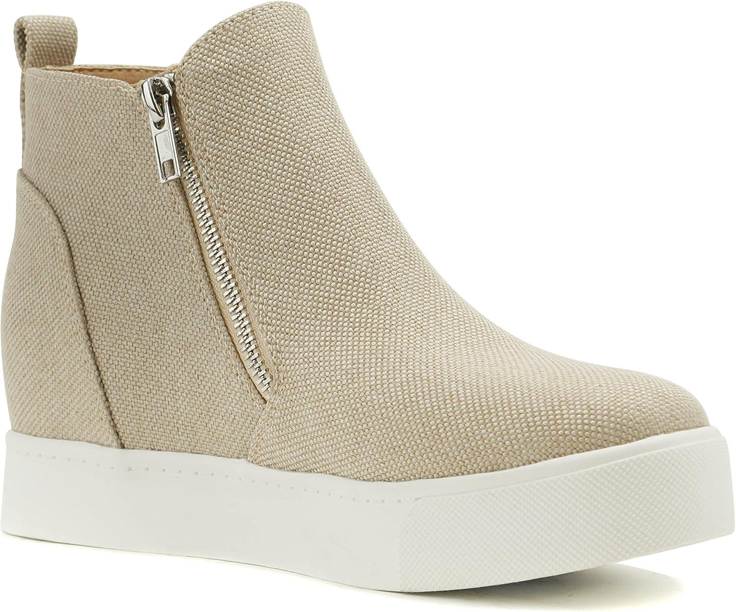 imageSoda Womens Taylor Nubuck Hight Top Slip On Fashion SneakersNatural Canvas