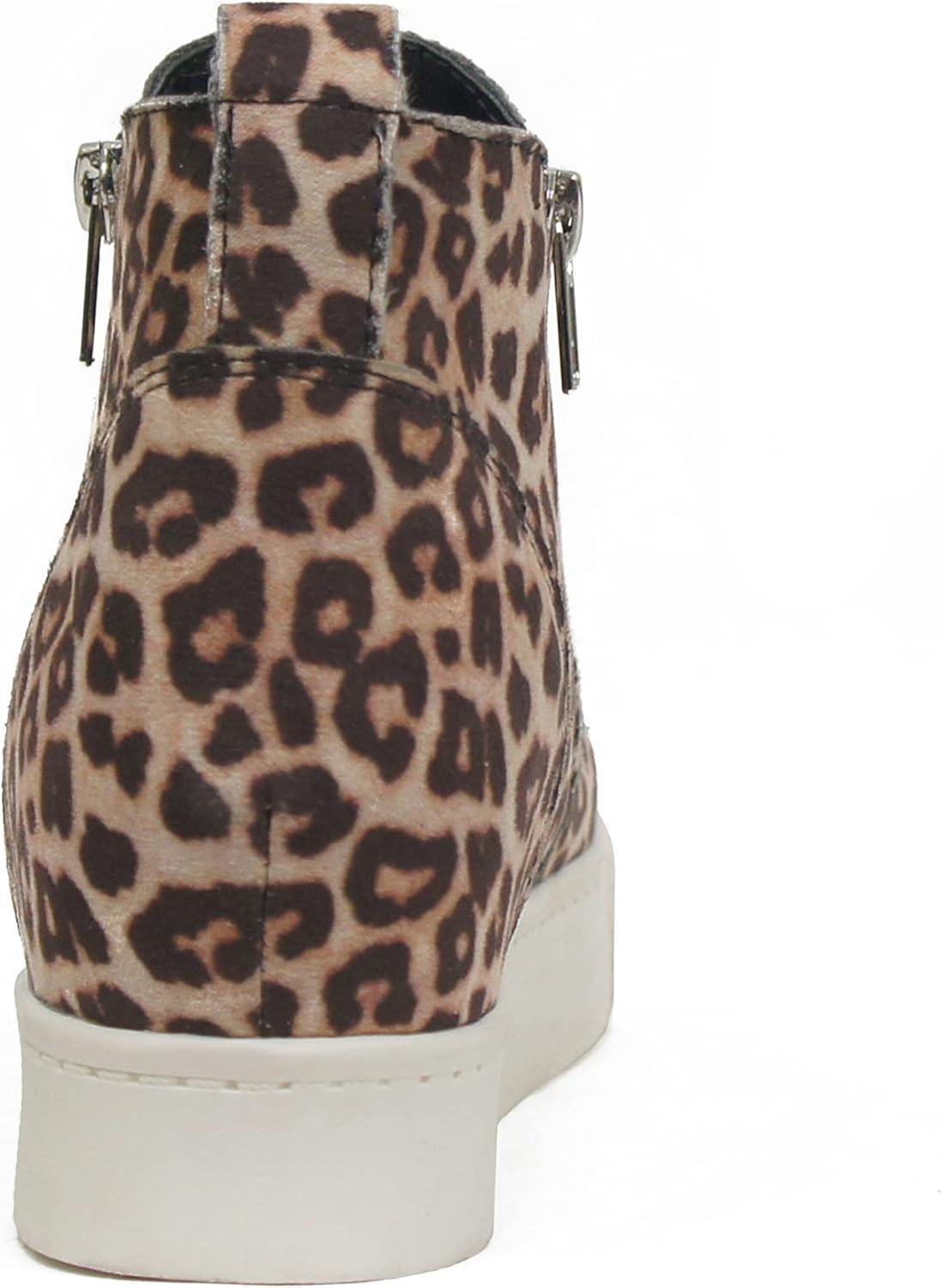 imageSoda Womens Taylor Nubuck Hight Top Slip On Fashion SneakersOatmeal Cheetah