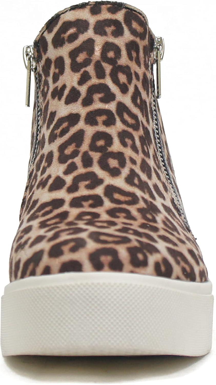 imageSoda Womens Taylor Nubuck Hight Top Slip On Fashion SneakersOatmeal Cheetah