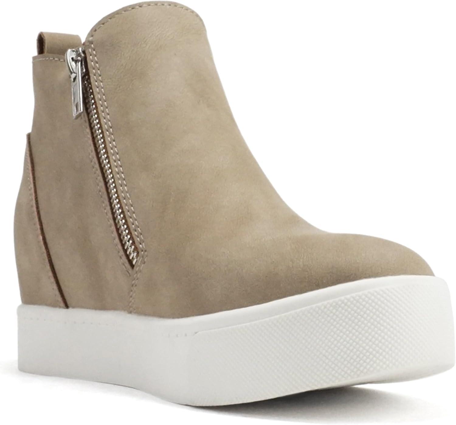 imageSoda Womens Taylor Nubuck Hight Top Slip On Fashion SneakersTaupe Nbpu