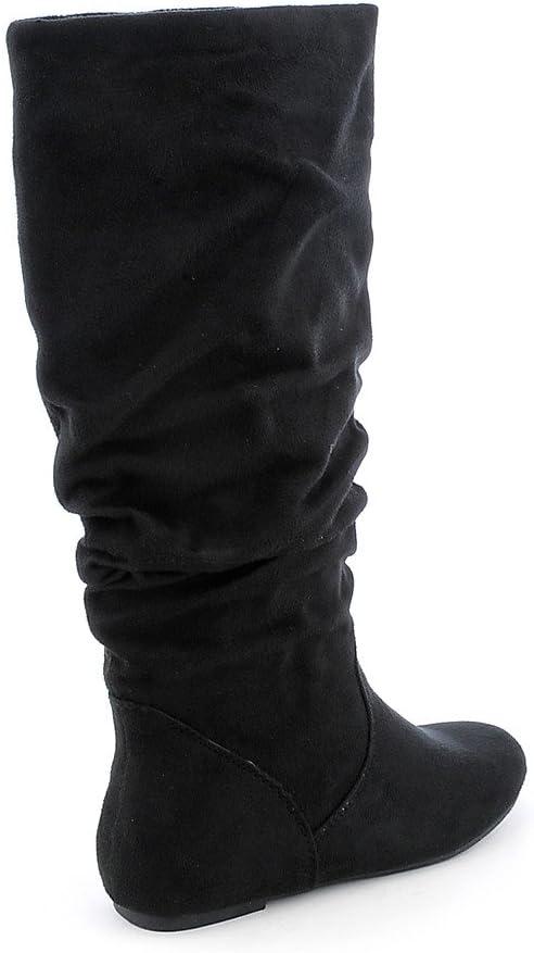 imageSoda Womens Zuluu Slouchy Faux Leather Knee HIgh Flats BootsBlack
