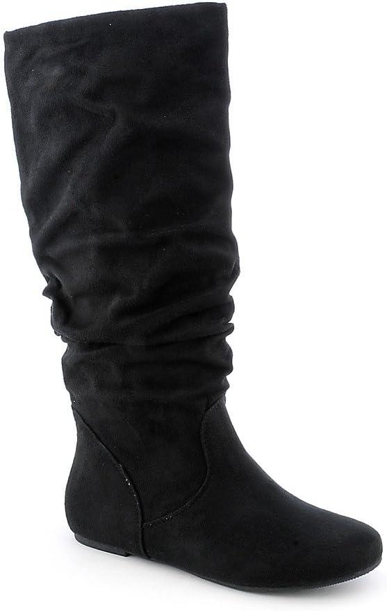 imageSoda Womens Zuluu Slouchy Faux Leather Knee HIgh Flats BootsBlack