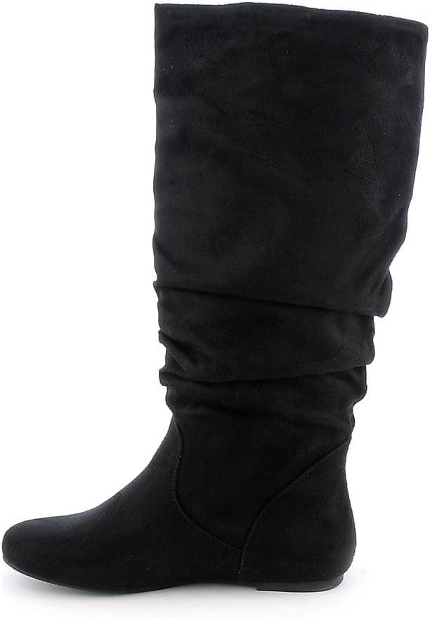 imageSoda Womens Zuluu Slouchy Faux Leather Knee HIgh Flats BootsBlack